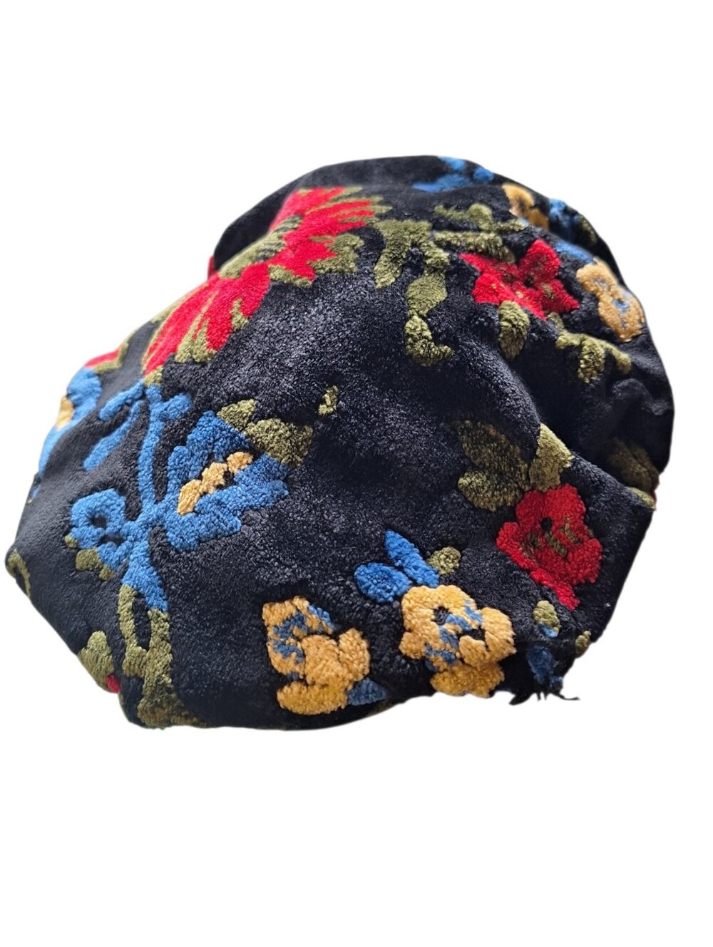 Vintage Tapestry Beret Floral Velour Hippie Chic Festival Aesthetic Kitchy USA - Picture 2 of 7